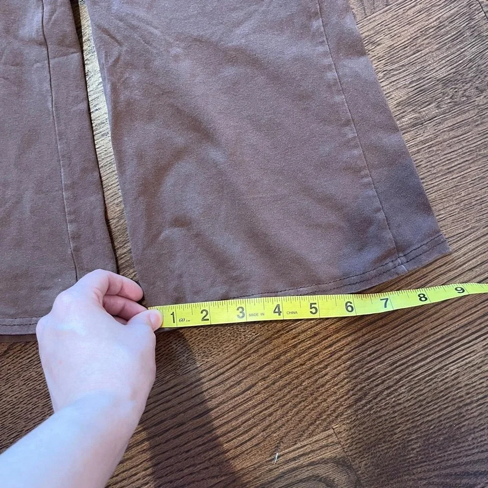 ⭐Y2K Girls Capri Wide Leg Yoga Pants Brown Fold Over Waist Glitter Heart Size S